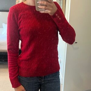 Talbots Cable Knit Crew Neck Sweater Button Detail on Sleeves Red Medium